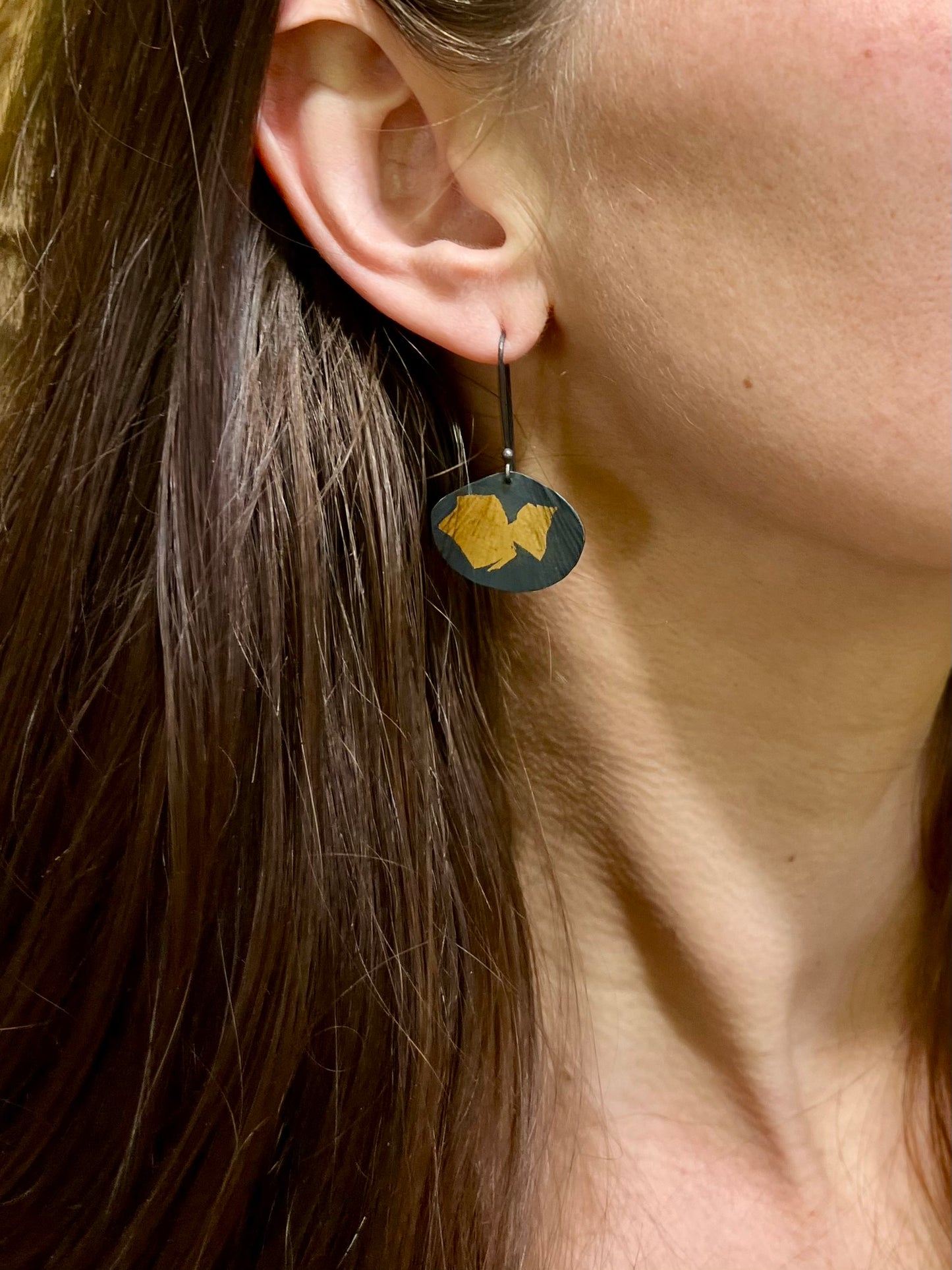 Oxidized Silver and Gold Leaf Earrings