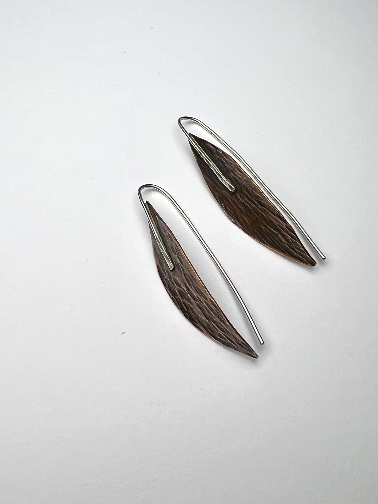Copper Willow Leaf Hoop Earrings