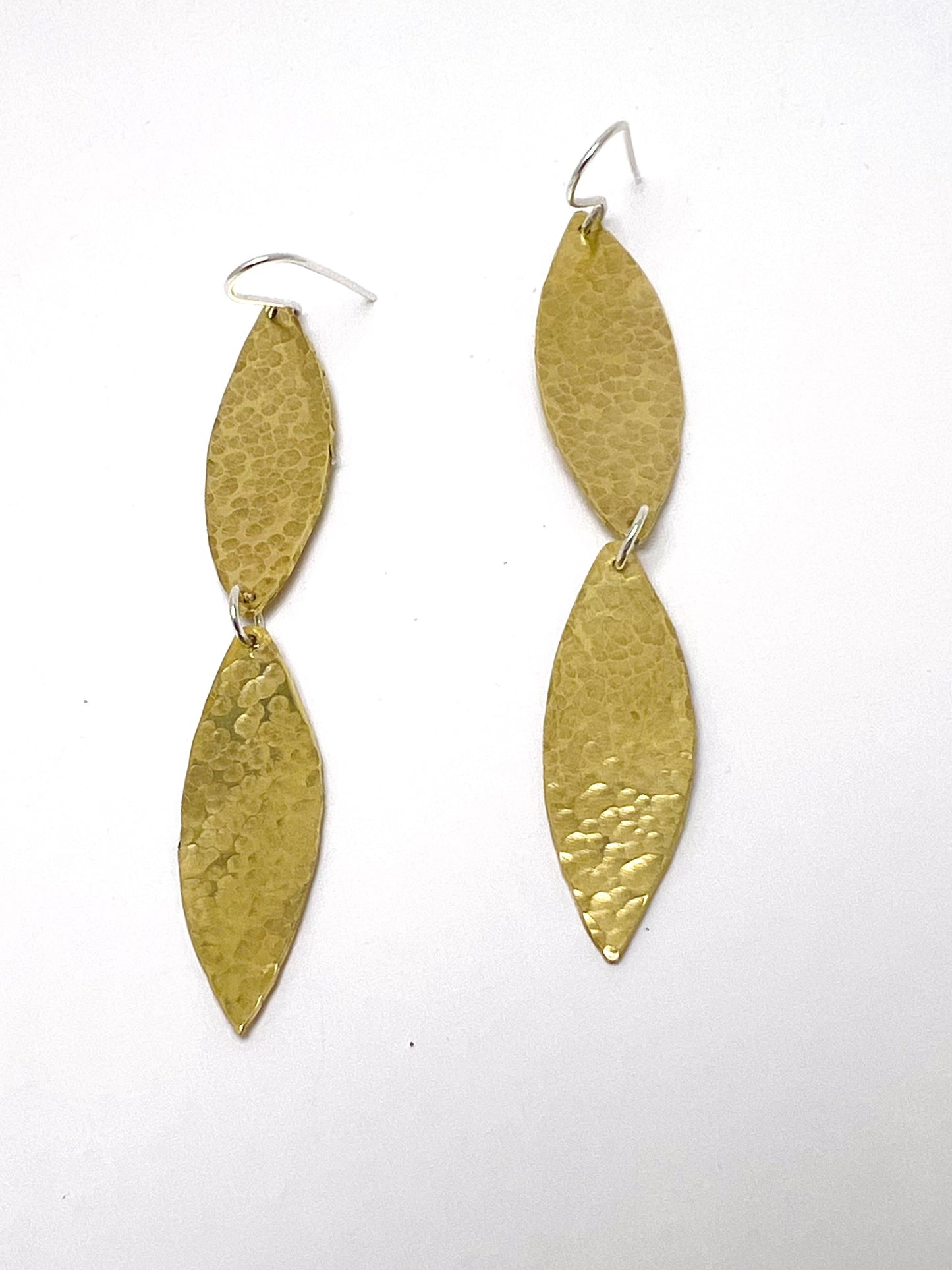 Double Brass Hammered Willow Leaf Earrings