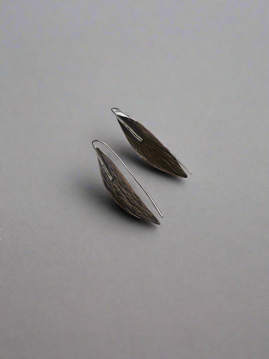 Copper Willow Leaf Hoop Earrings