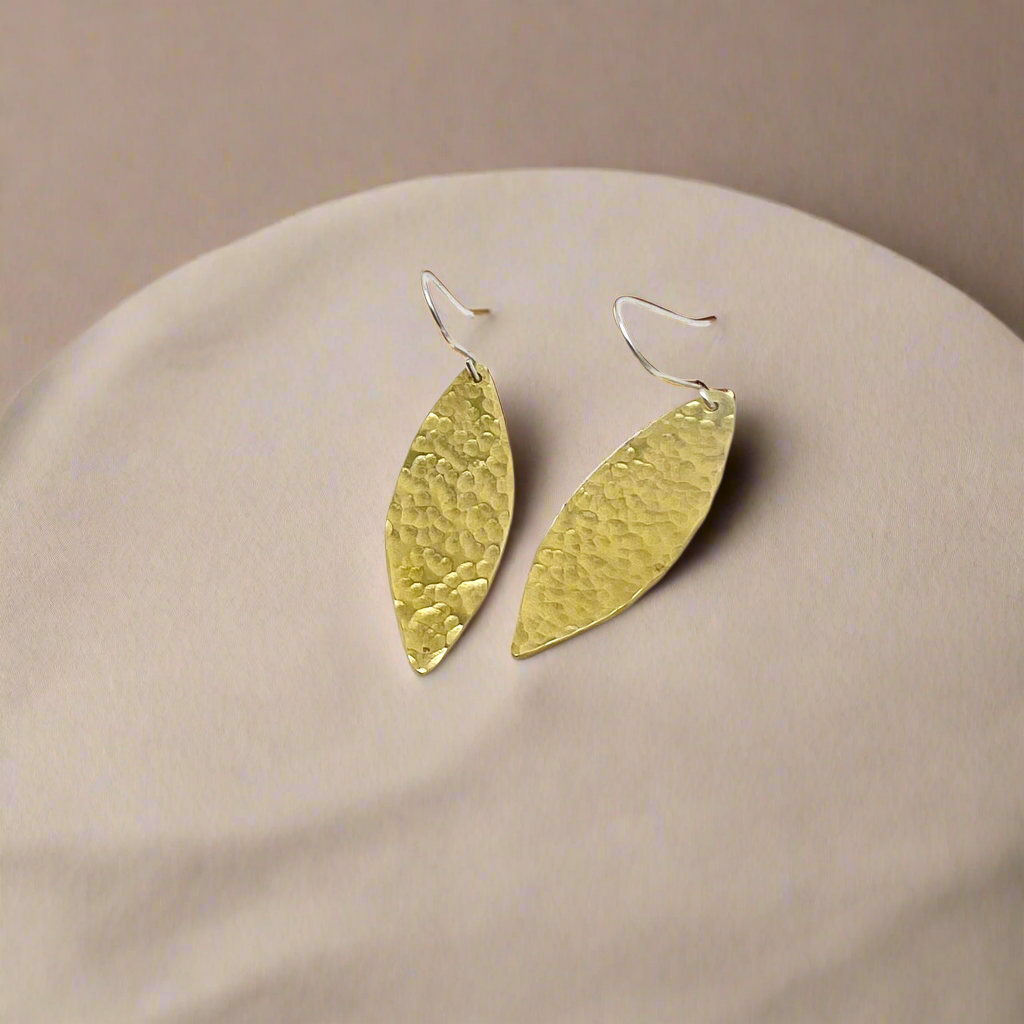 Brass Hammered Willow Leaf Earrings