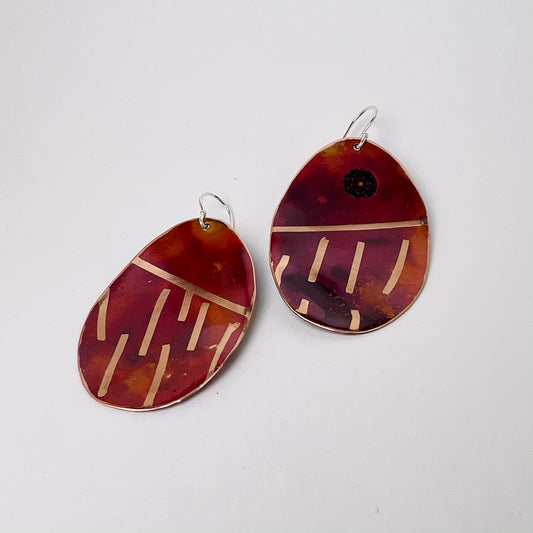 Copper Line Pattern Pebble Earrings