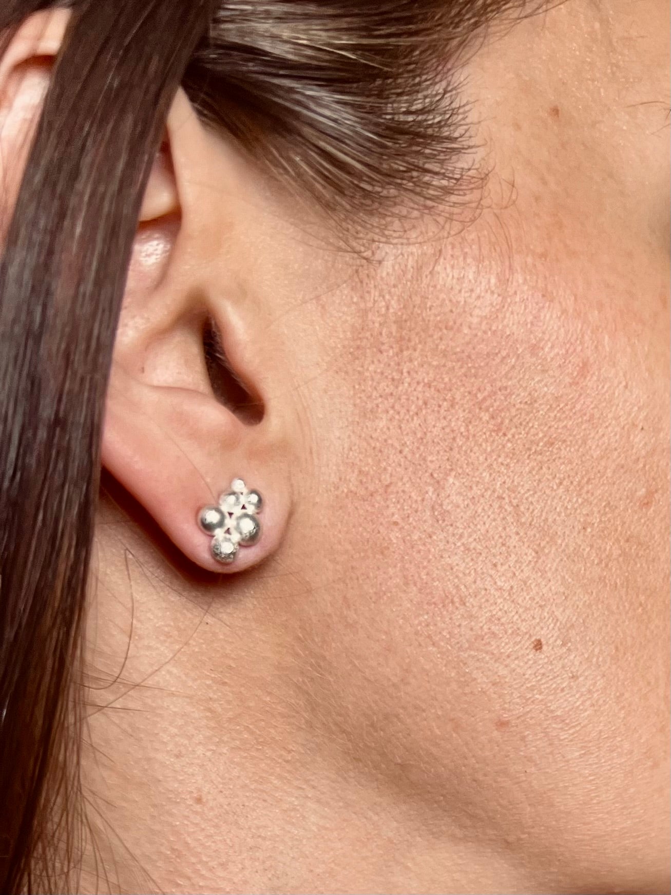 Large Cluster Silver Post Earrings