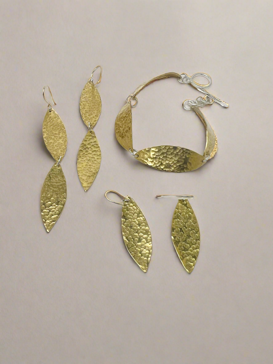 Brass Willow Leaf Bracelet with Silver Toggle Clasp
