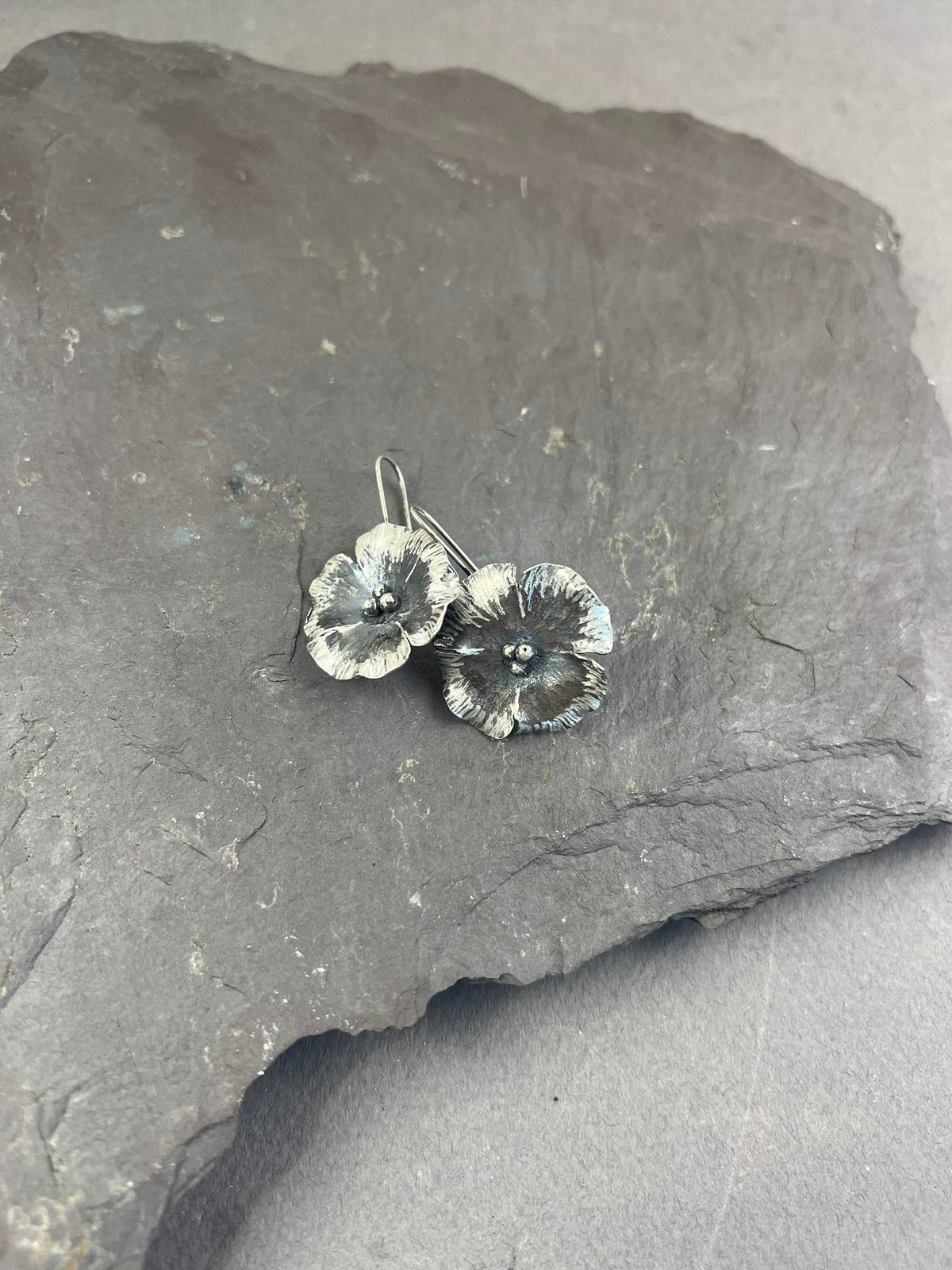 Large Silver Poppy Earrings - Nature Inspired Silver Jewelry