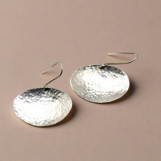 Large Silver Pebble Earrings - Handmade Textured Silver Organic Earrings