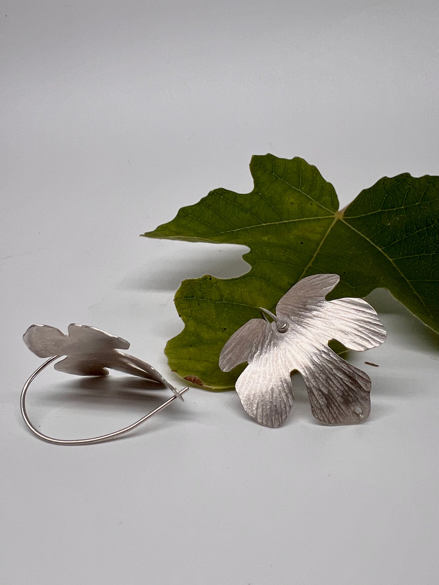 Silver Fig leaf Earrings - large