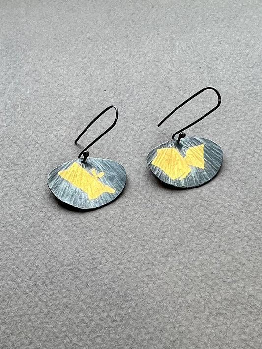 Oxidized Silver and Gold Leaf Earrings