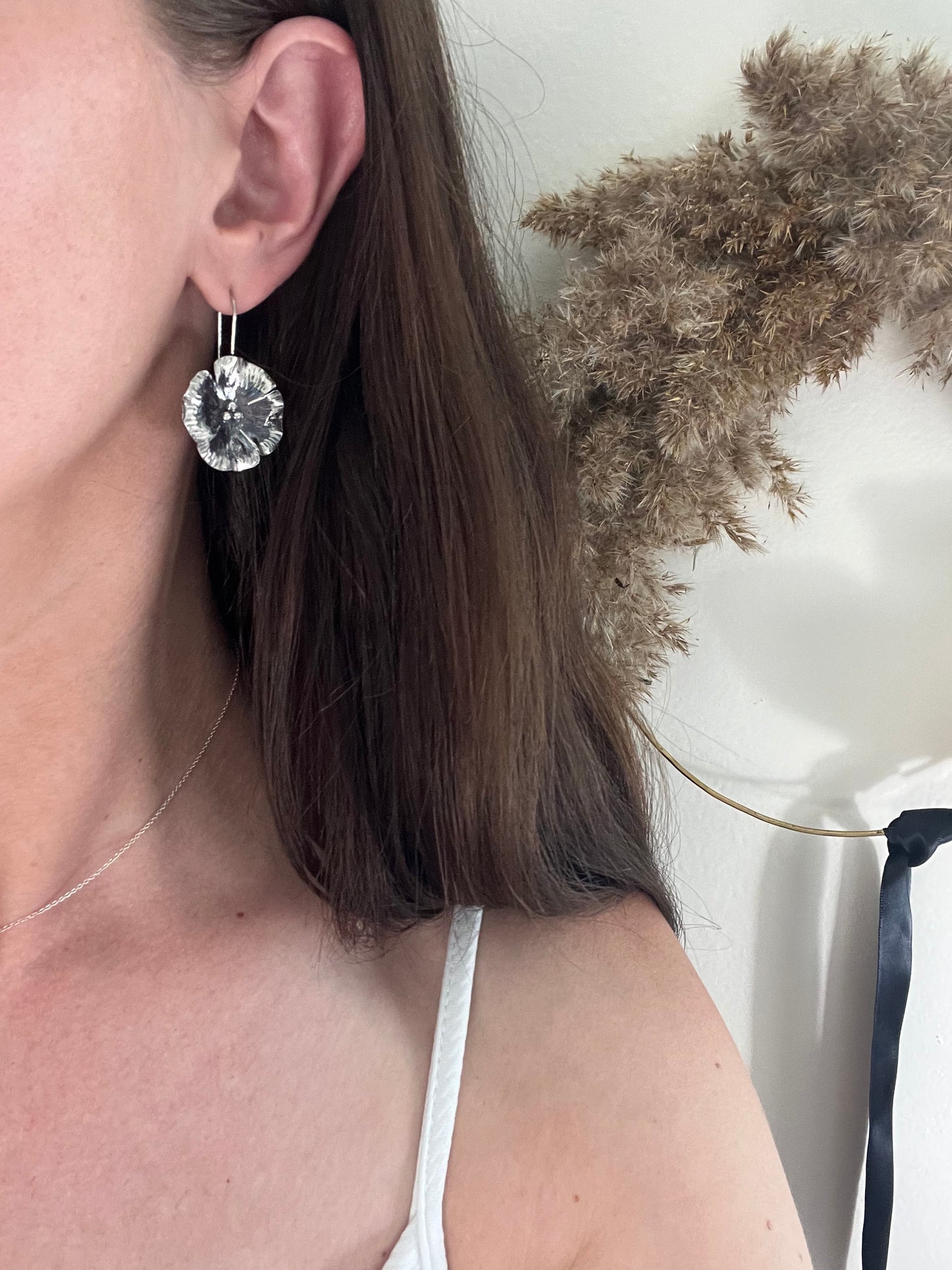 Large Silver Poppy Earrings - Nature Inspired Silver Jewelry