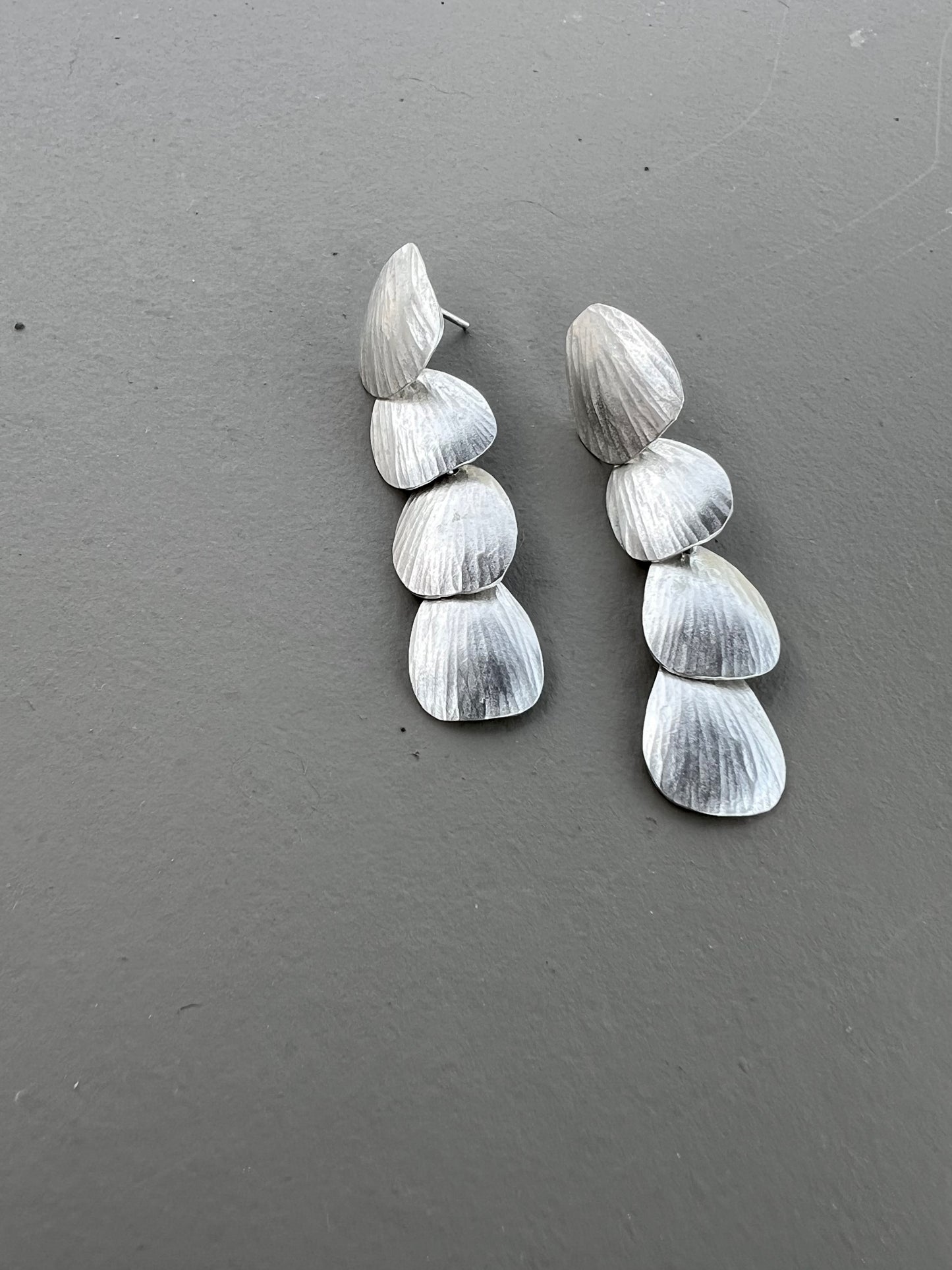 Long Silver Petal Earrings