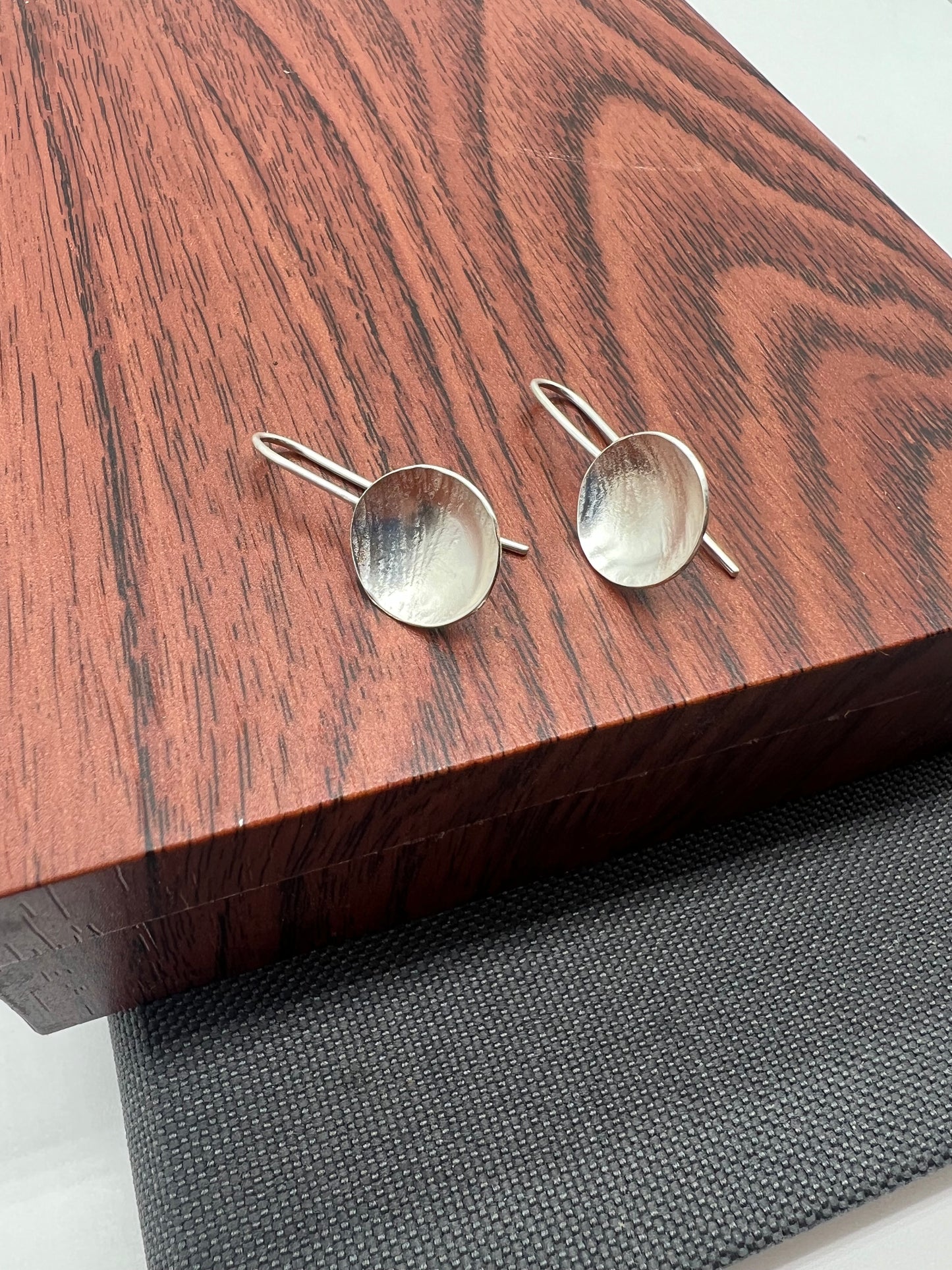 Handmade Silver Circle Earrings - Hammered Silver Domes