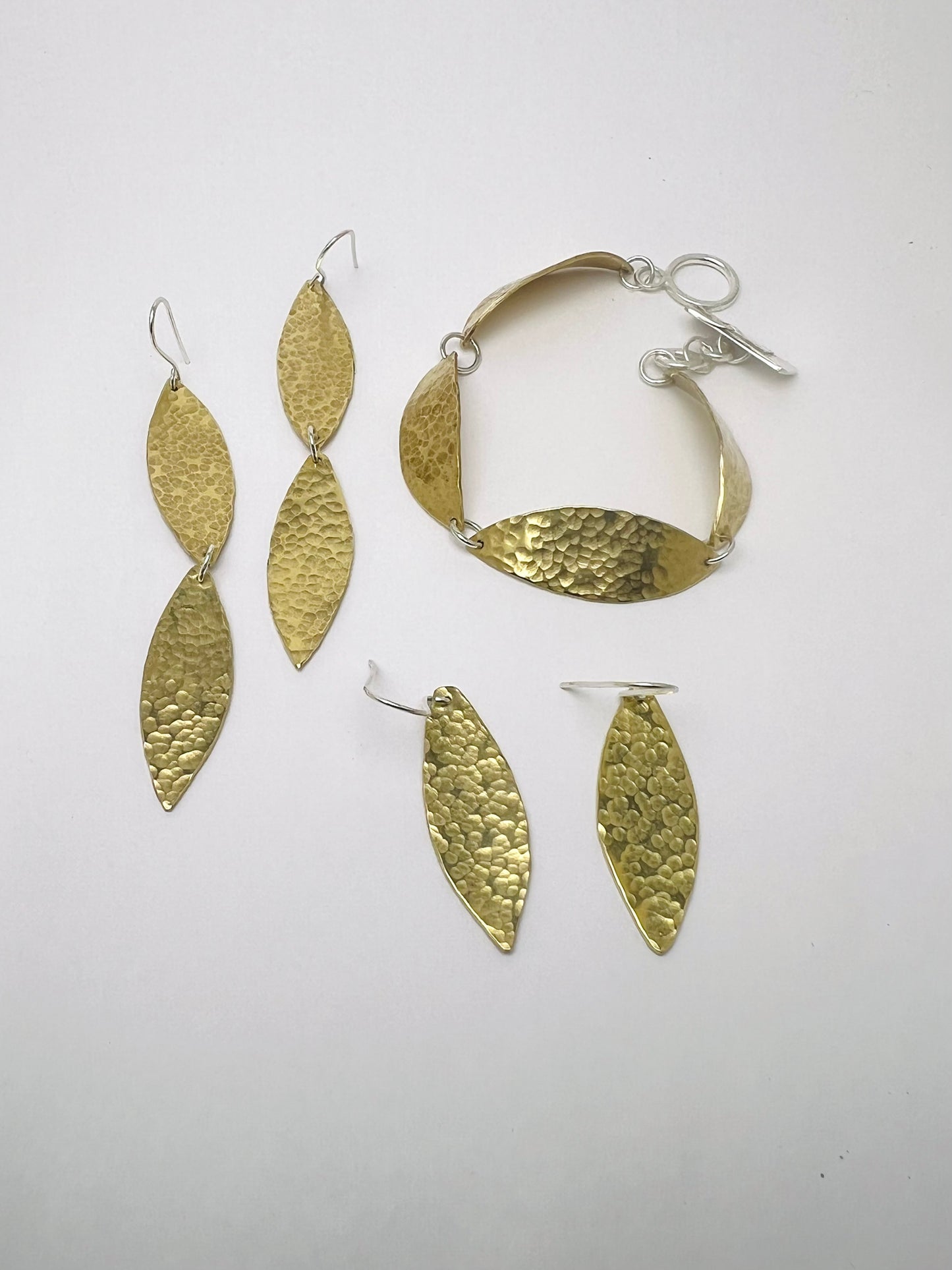 Brass Willow Leaf Bracelet with Silver Toggle Clasp