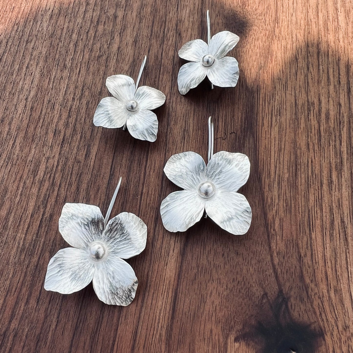 Handmade Silver Flower Earrings - Dogwood Flower Jewelry Small