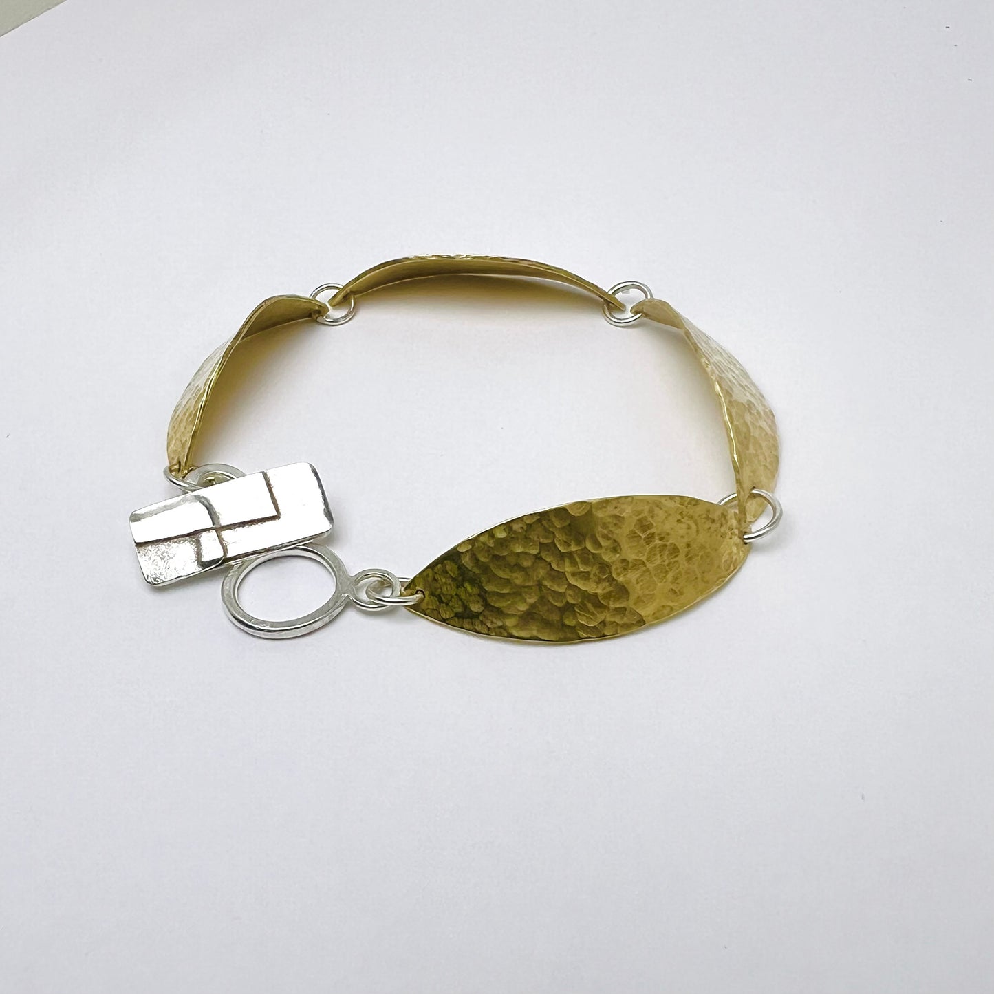 Brass Willow Leaf Bracelet with Silver Toggle Clasp