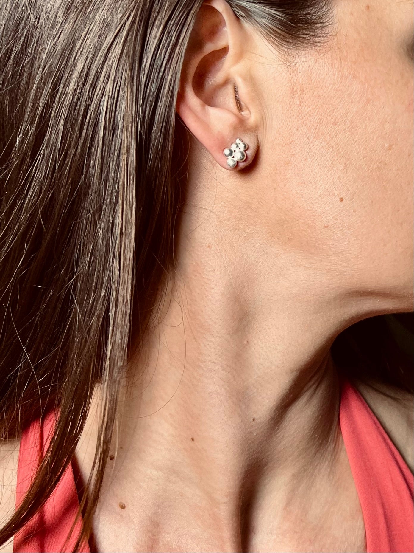 Large Cluster Silver Post Earrings