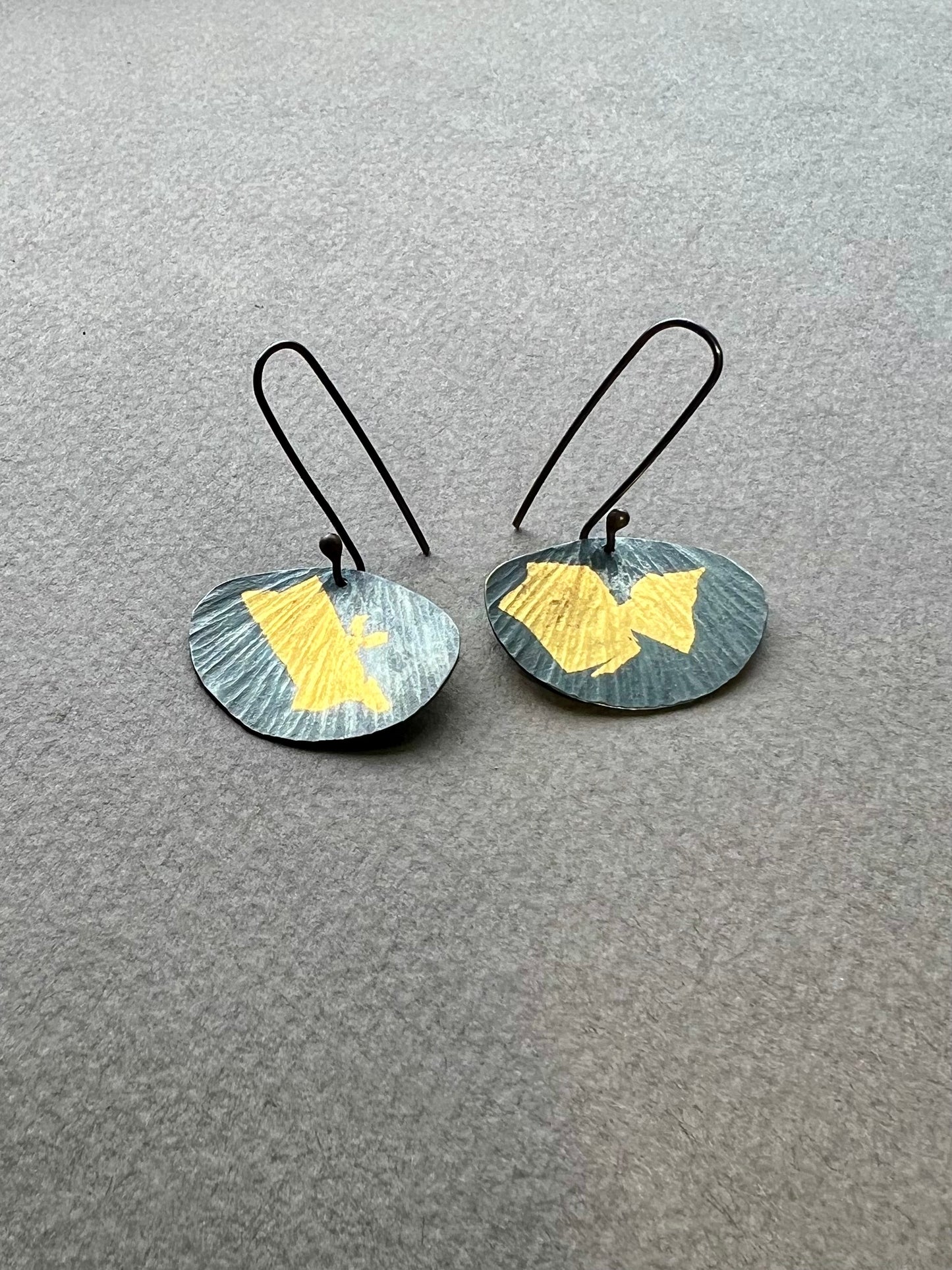 Oxidized Silver and Gold Leaf Earrings