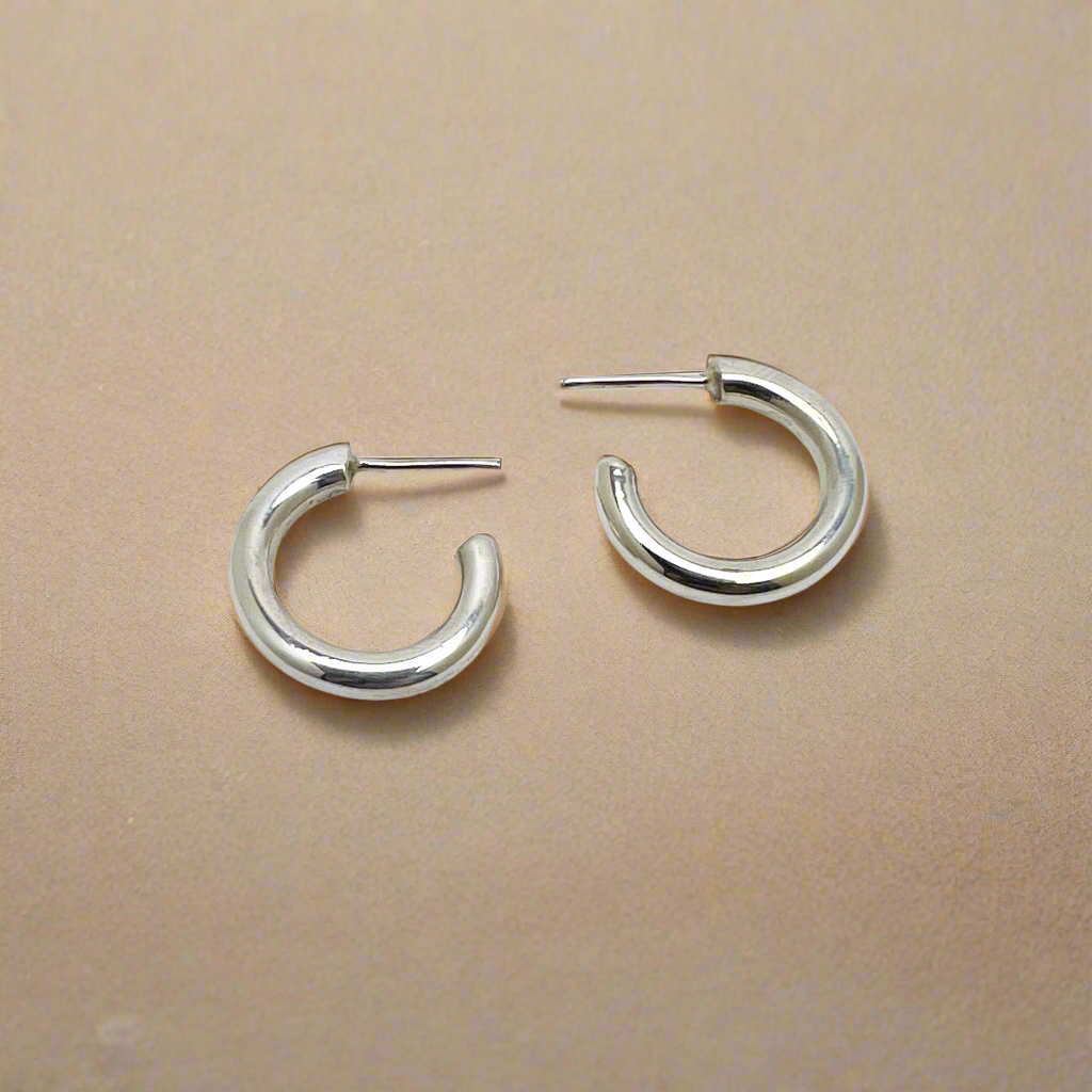 Thick Silver Hoop Earrings