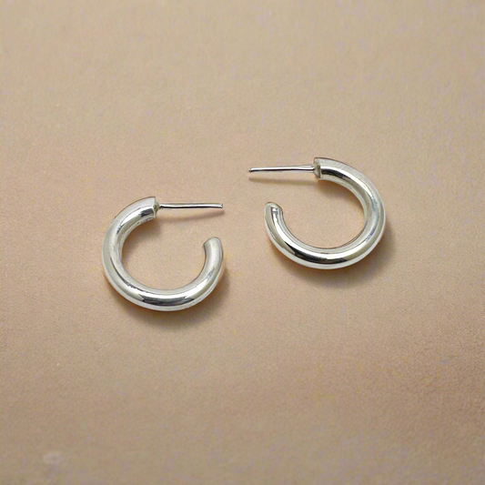 Thick Silver Hoop Earrings