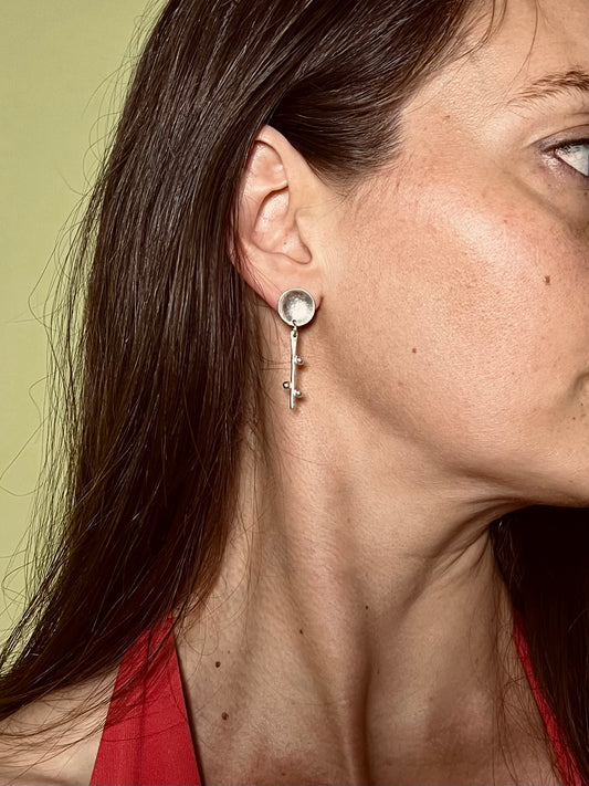 Silver Domes with Budding Branches Earrings