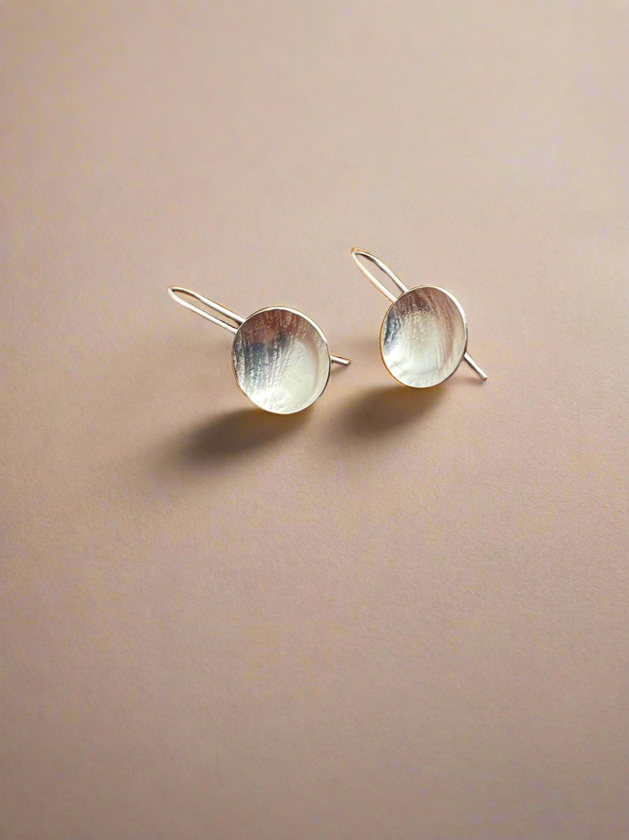 Handmade Silver Circle Earrings - Hammered Silver Domes