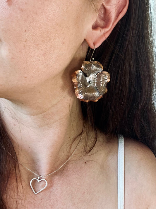 Poppy flower copper earring large