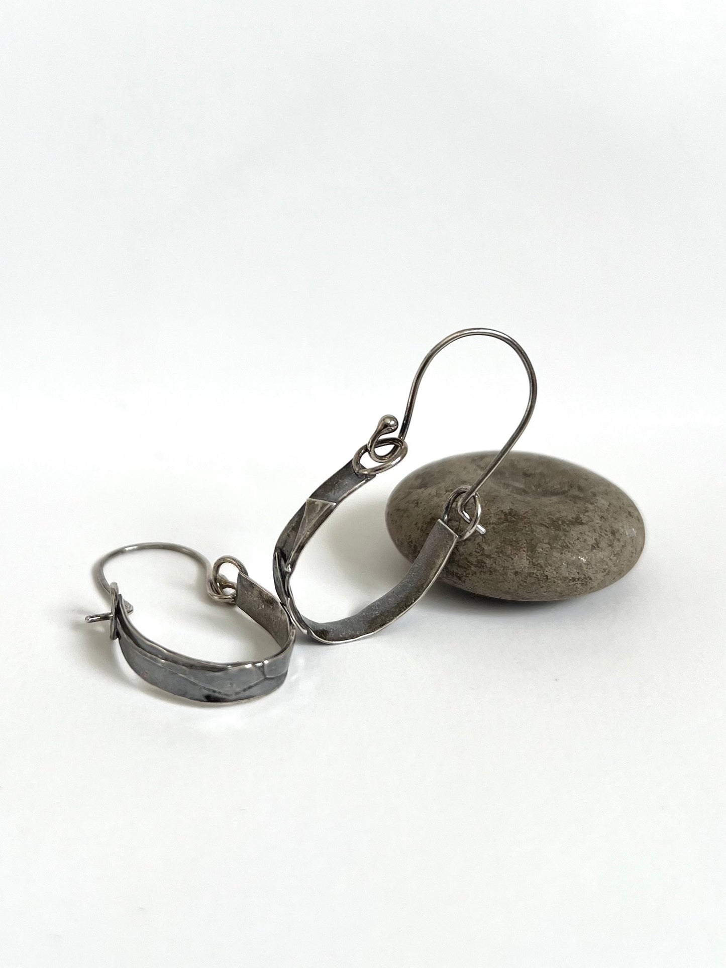 Oxidized Silver Unique Hoop Earrings