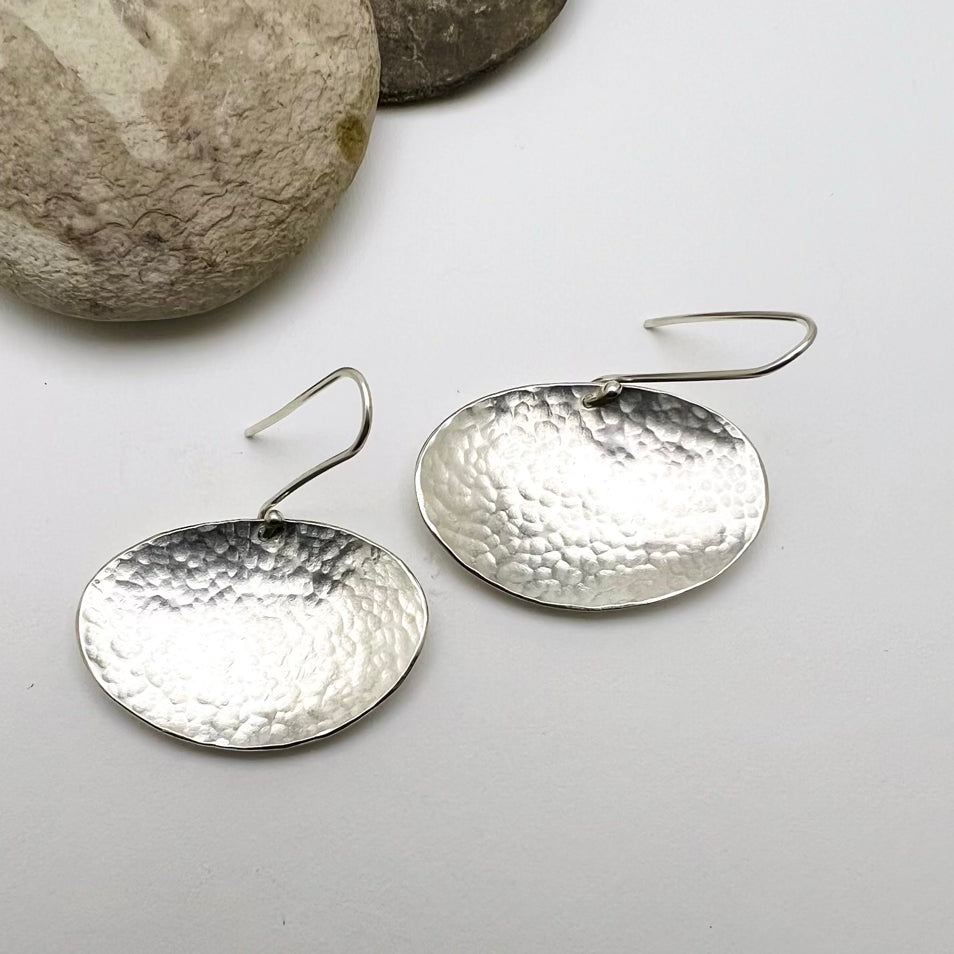 Large Silver Pebble Earrings - Handmade Textured Silver Organic Earrings