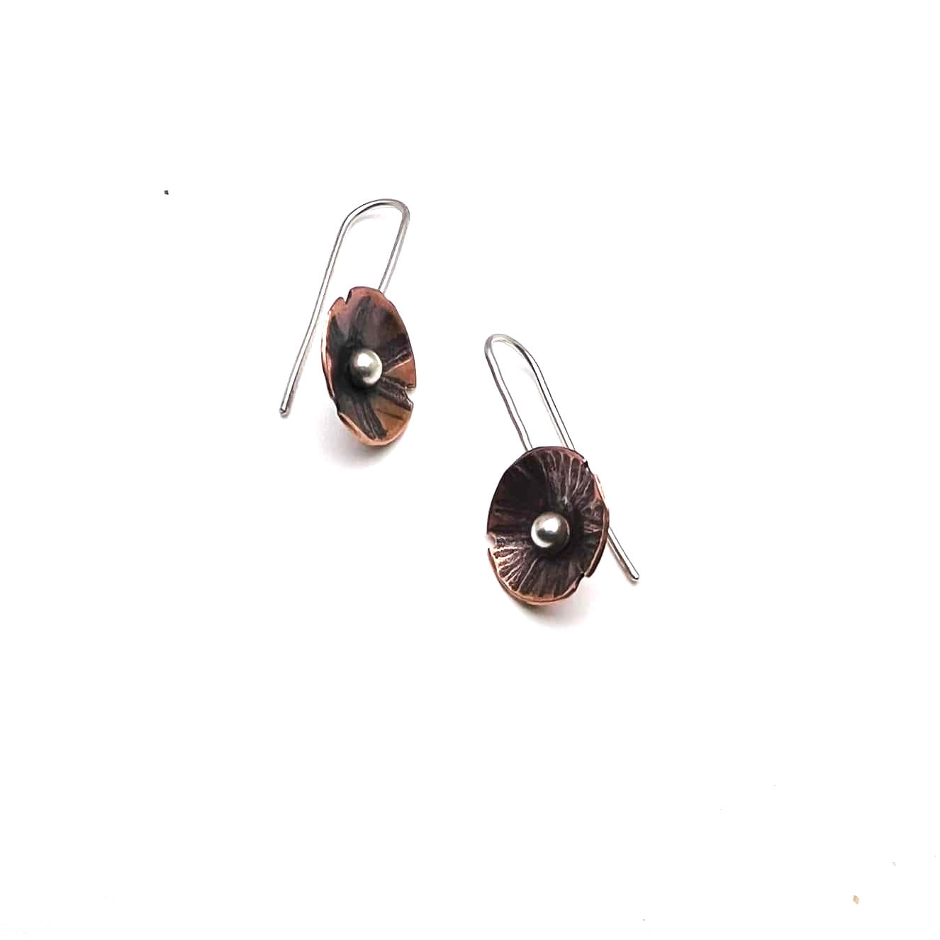 Handmade Copper Poppy Flower Earrings