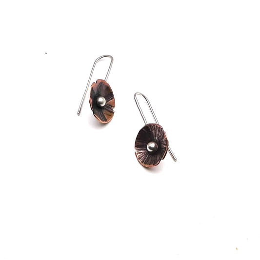 Handmade Copper Poppy Flower Earrings