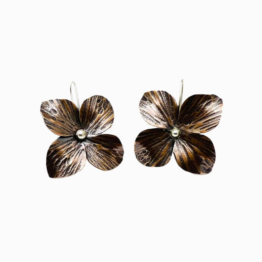 Handmade Copper Flower Earrings - Dogwood Flower Jewelry