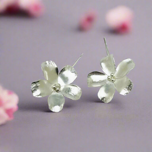 Handmade Silver Flower Earrings - Cherry Blossom Jewelry