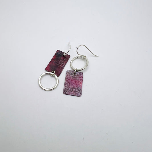 Handmade Asymmetrical Circle and Rectangle Copper and Silver Earrings