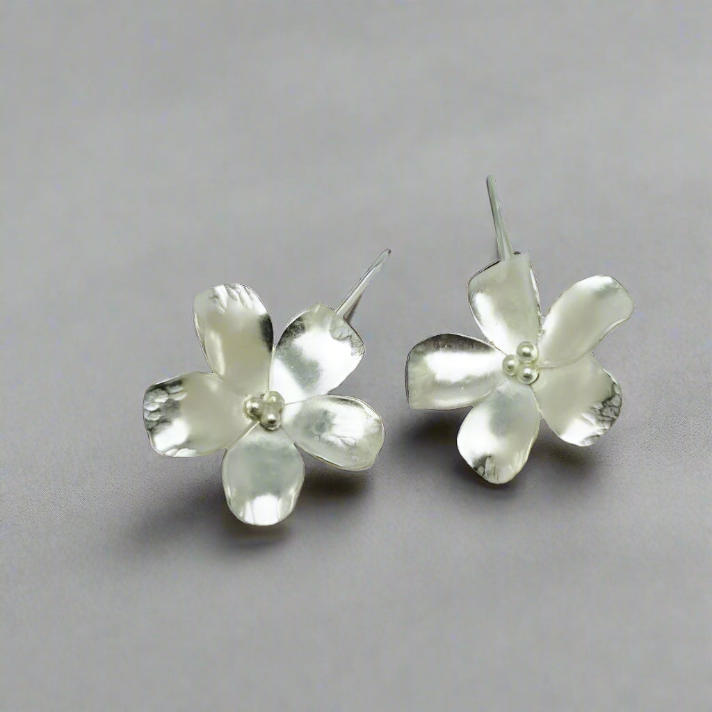 Handmade Silver Flower Earrings - Cherry Blossom Jewelry