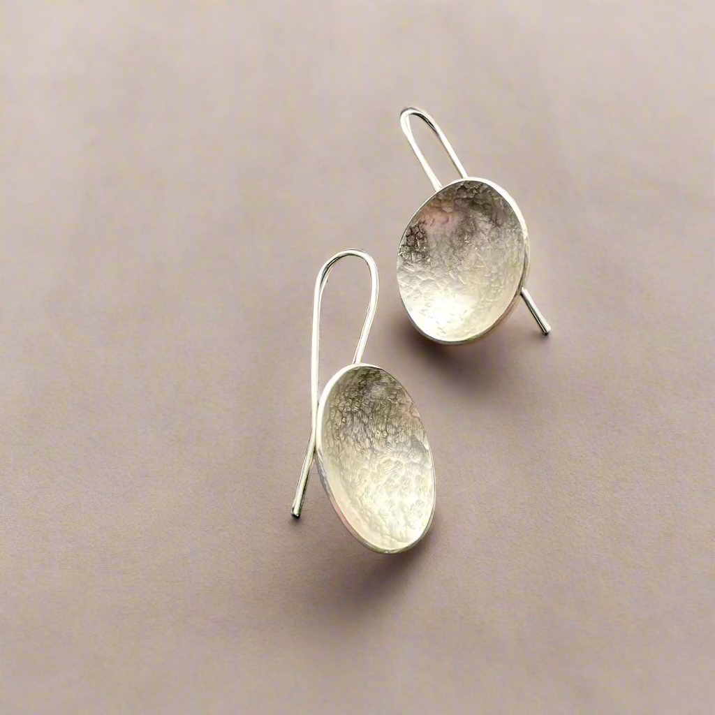 Dangle Earrings with Silver Hammered Dome