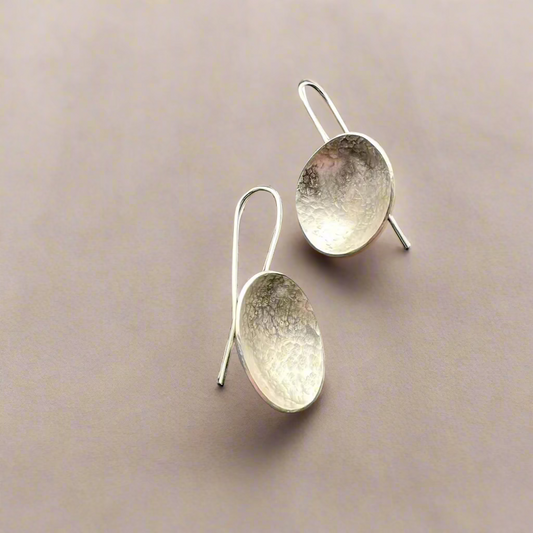 Dangle Earrings with Silver Hammered Dome