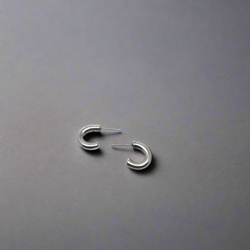Thick Silver Hoop Small Earrings